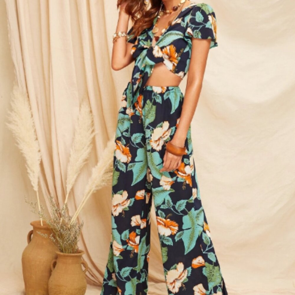 Floral Maxi Set - Black and Green